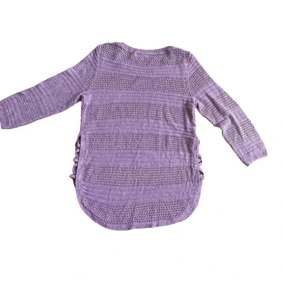 New York & Co Purple Sweater Open Knit Crochet Crew Neck 3/4 Sleeve Pullover M - Picture 2 of 7